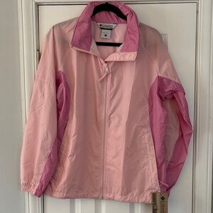 NWT Columbia Size L Large Windbreaker Women’s Jacket & Zipper Pockets Pink 90s